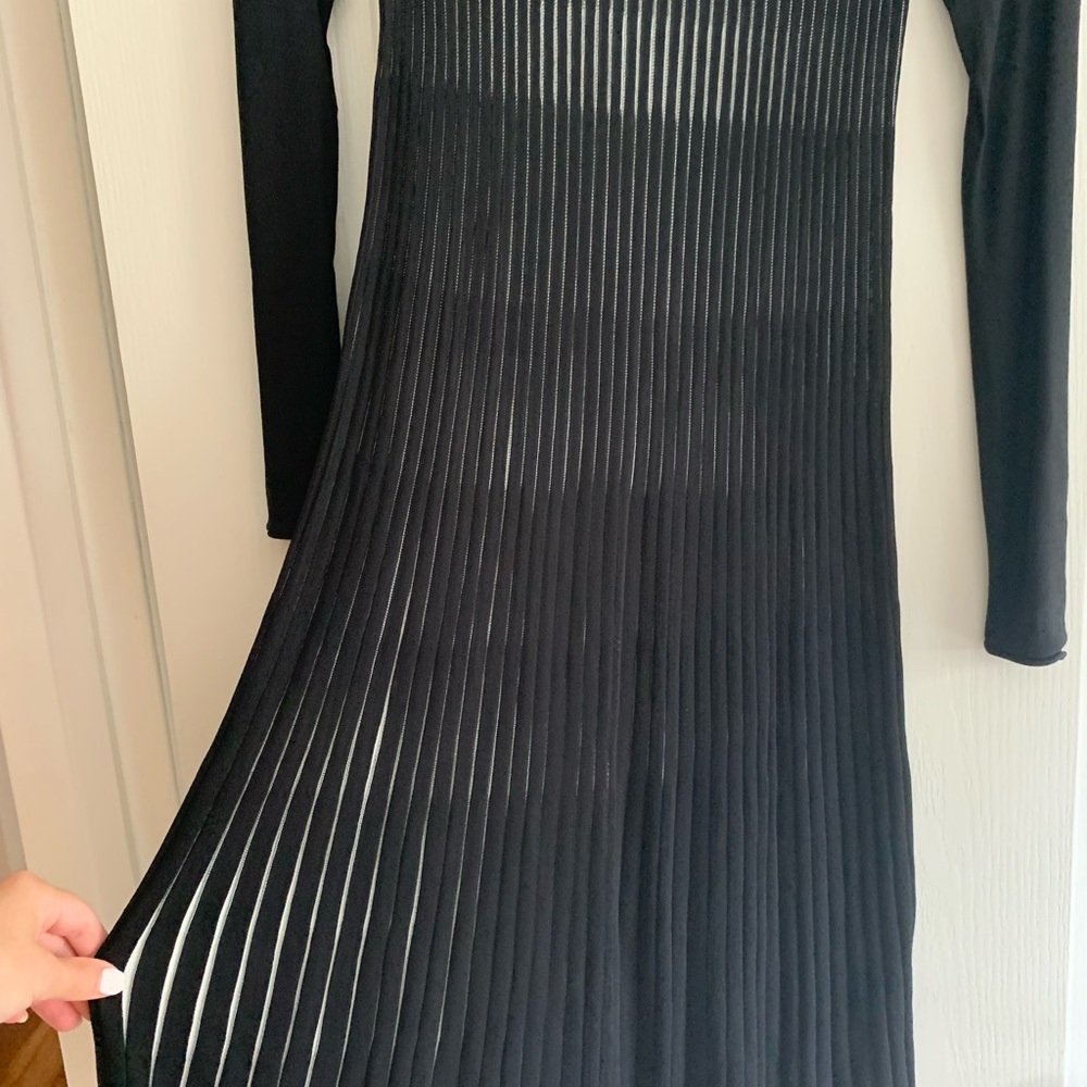 Zara Black and White Long Sleeve Pleated Dress